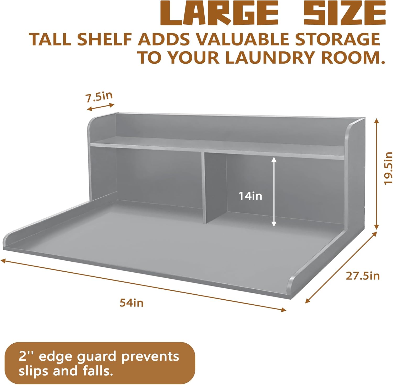 Royxen 2-Tier Washer Dryer Countertop,19.5"H Wood Washer and Dryer Topper with Storage Shelf,Laundry Countertop Over Washer Machine, Universal Fit for Laundry Room Organization (Grey,54"W X 27.5"D) - NestledHome