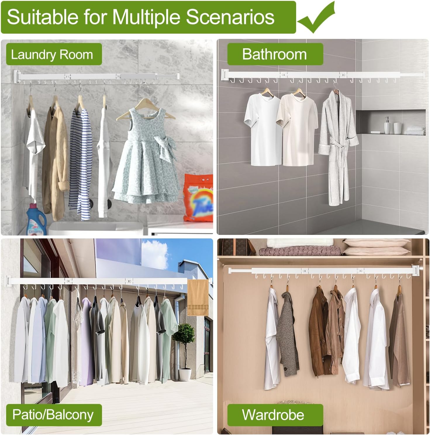 Clothes Drying Rack, Laundry Drying Rack Wall Mount, 3-Fold Wall Mounted Clothes Drying Racks for Hanging Clothes, Foldable & Sturdy Space Saver for Laundry Room -White - NestledHome
