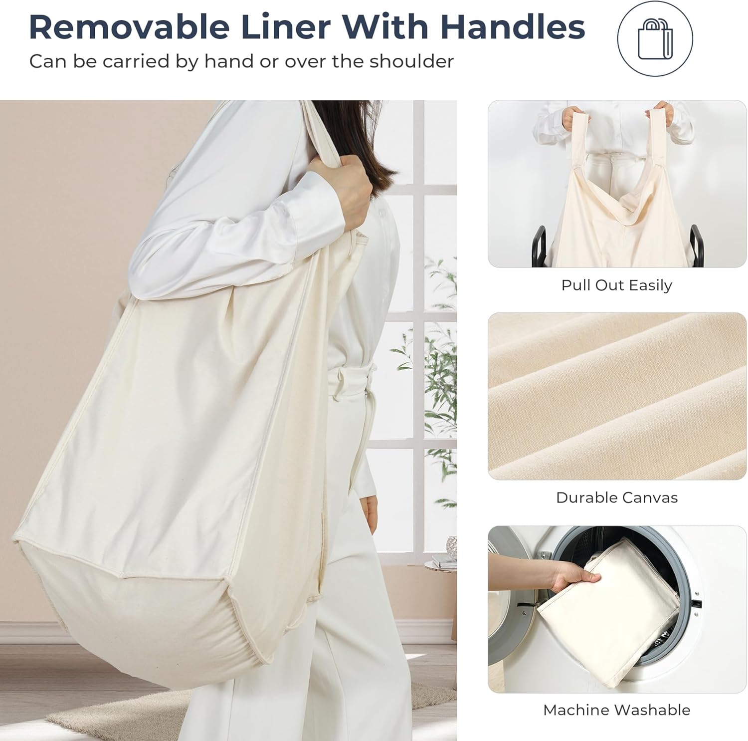 STO STO Laundry Hamper, 90L Rolling Laundry Sorter Cart with Removable and Washable Liner Bag, Rolling Clothes Hamper with Metal Handle for Laundry Room and Bedroom - NestledHome