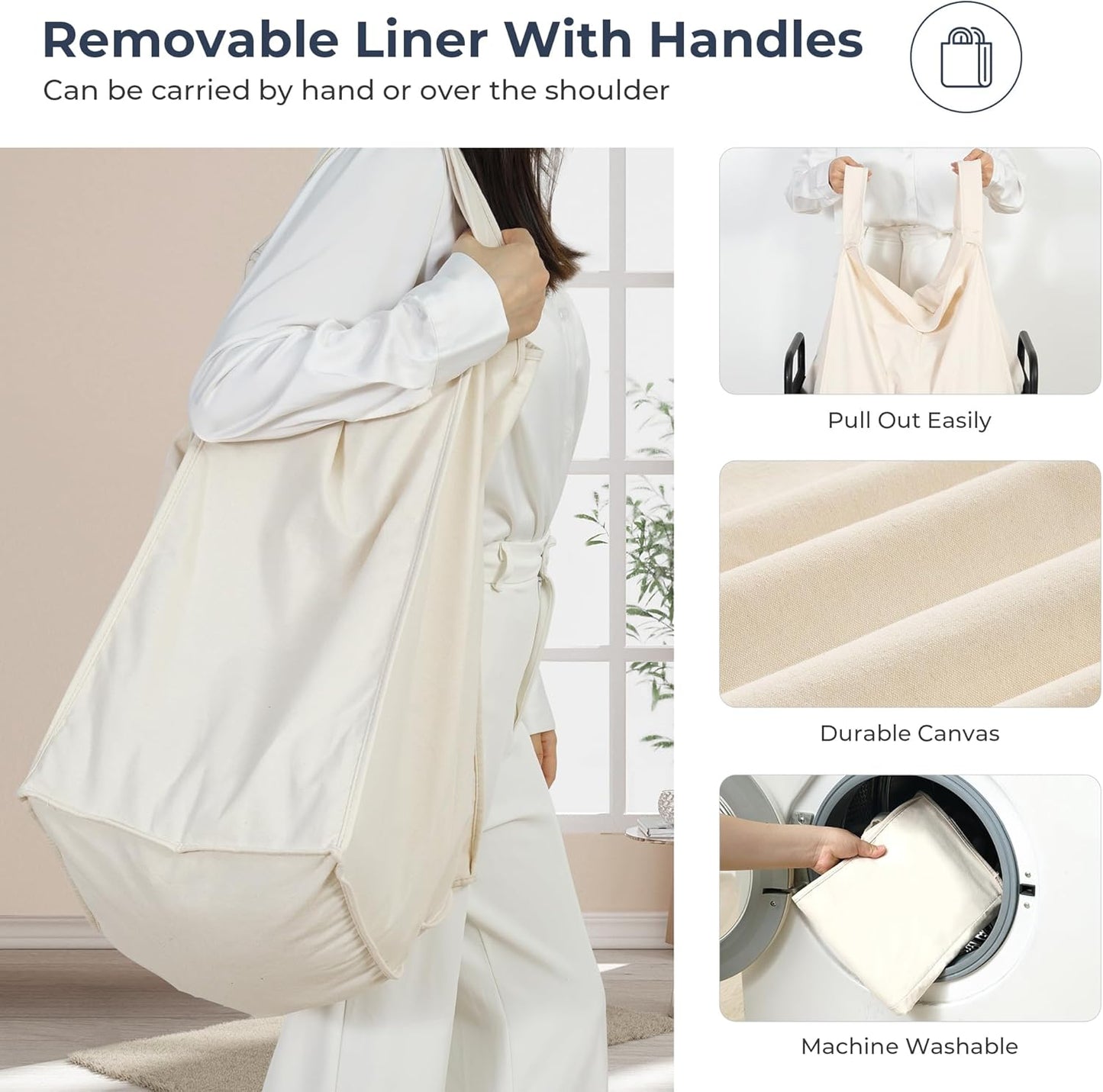 STO STO Laundry Hamper 3 Section, 120L Rolling Laundry Sorter Cart with Removable and Washable Liner Bag, Rolling Clothes Hamper with Metal Handle for Laundry Room and Bedroom - NestledHome