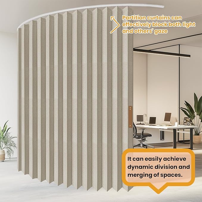 Accordion Partition Curtain with Ceiling Track - Space-Saving Room Divider, Tool-Free Installation(Off-White 100" W x 84" L-Pack of 1)