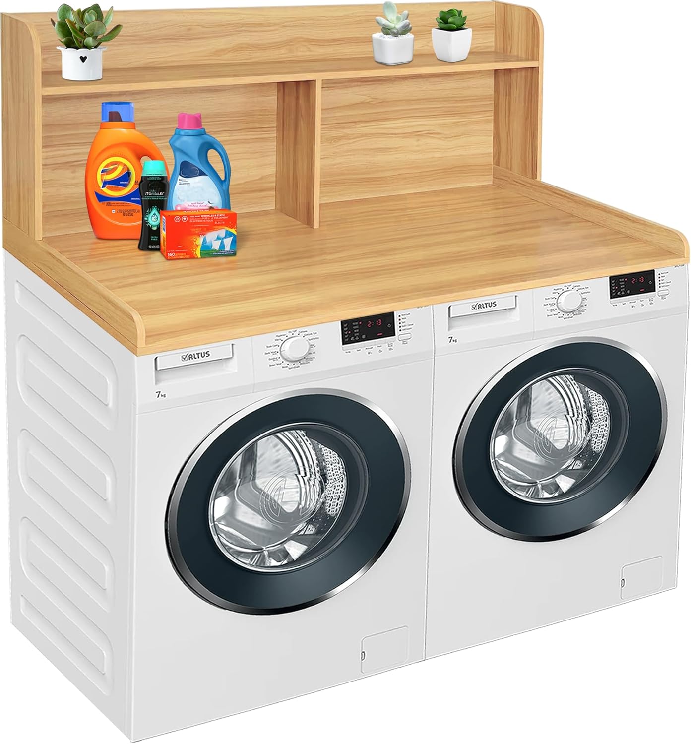 Royxen 2-Tier Washer Dryer Countertop,19.5" H Wood Washer Dryer Topper with Storage Shelf,Laundry Countertop Over Washer and Dryer, Universal Fit for Laundry Room Organization (Oak, 54" W X 27.5" D) - NestledHome