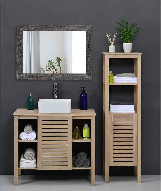 AAZZKANG Wall Mirror with Rectangle Wood Frame Large 20"x16" Rustic Decorative Hanging Mirrors for Bedroom Bathroom Living Room Home Office