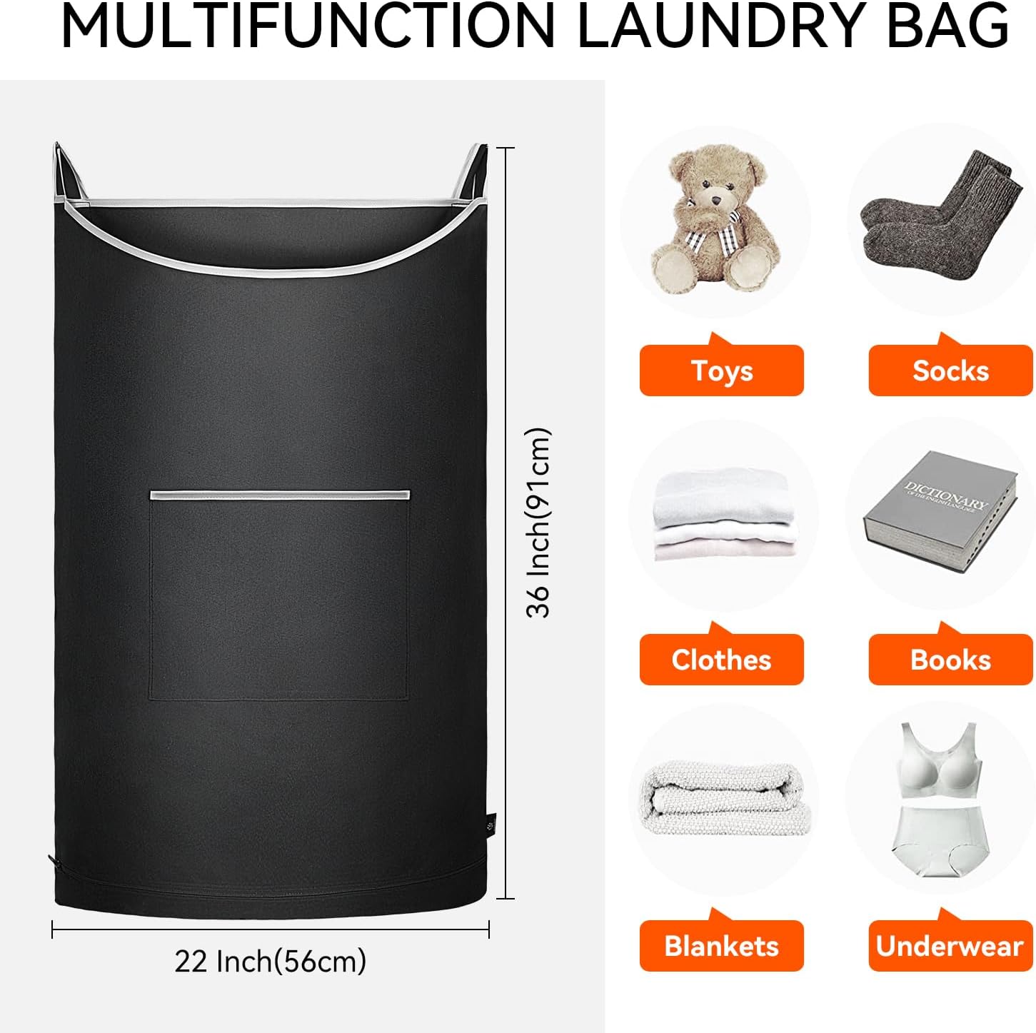 XL Hanging Laundry Hamper Bag, Black Door Hanging Hamper with Large Openging, Hanging Laundry Bag and Basket for Home, Dorm, or Travel,Durable and Stylish Design(Black 36x22Inch) - NestledHome