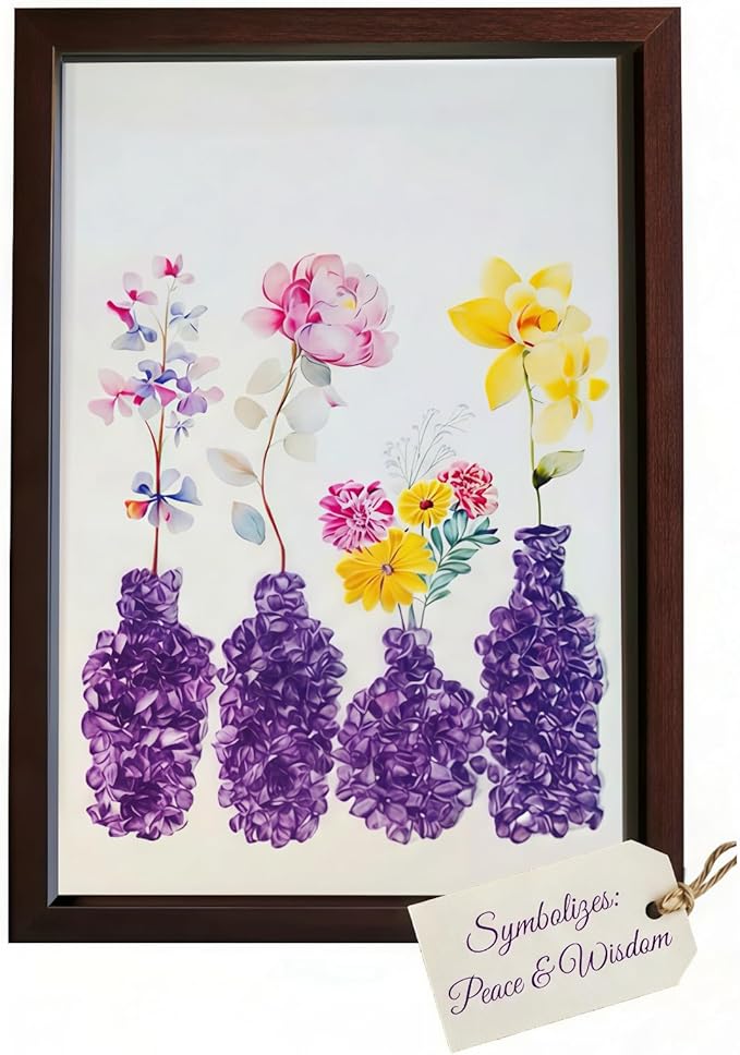 Boohyjtong DIY Real Amethyst Crystal Art Kit with Frame - 3D Purple Gemstone Vase Wall Decor - Natural Healing Stone Mosaic Craft for Adults - Relaxing February Birthstone Gift for Women