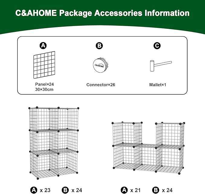 C&AHOME Wire Cube Storage, 6 - Cube Organizer Metal C Grids, Modular Shelves Units, Closet Organizer, Ideal for Home, Office, Living Room, 36.6”L x 12.4”W 36.6”H, Silver Gray UWCS3006G