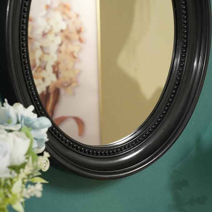 Funerom Oval Bathroom Mirror Bedroom Mirror wall Mirror (Black, 15.2" L x 13.2" W)