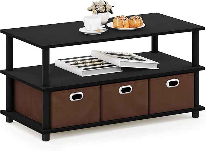 FURINNO Turn-N-Tube Coffee Table, 31.22D x 15.5W x 15.8H in, Black Oak/Black/Brown