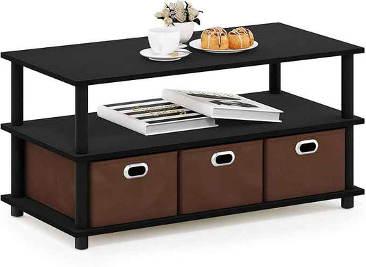 FURINNO Turn-N-Tube Coffee Table, 31.22D x 15.5W x 15.8H in, Black Oak/Black/Brown