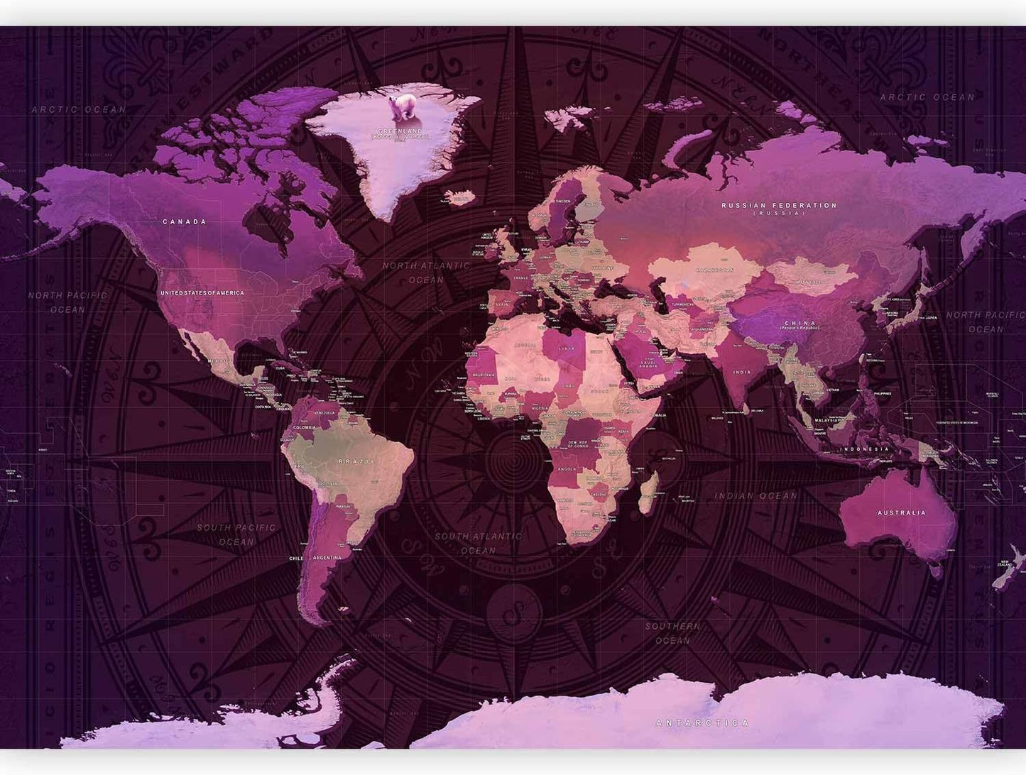 artgeist Wall Mural World Map 193x138 in - XXL Peel and Stick Self-Adhesive Wallpaper Removable Large Sticker Foil Wall Decor Print Picture Image Design Map of The World k-A-0273-a-a