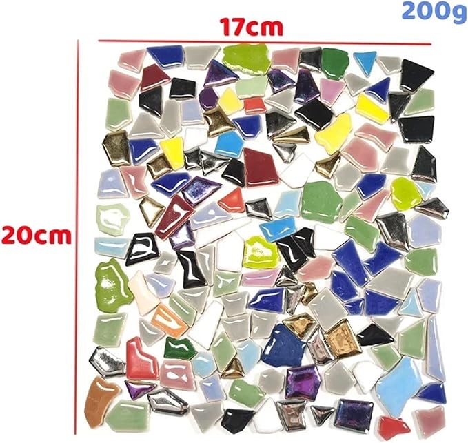 Mosaic Tiles 200g/7.05oz(Approx. 155-170pcs) Porcelain Mosaic Tiles 1-2.5cm 0.4mm Thickness Ceramic Mosaic Stones DIY Mosaic Craft Material(Light Orange)