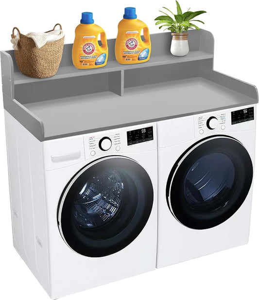 Royxen Laundry Countertop with 2-Tier Shelf Universal Fit, Washer and Dryer Countertop with Storage Space, Shelf Height 11.5 Inches, Solid Wood, Grey - NestledHome