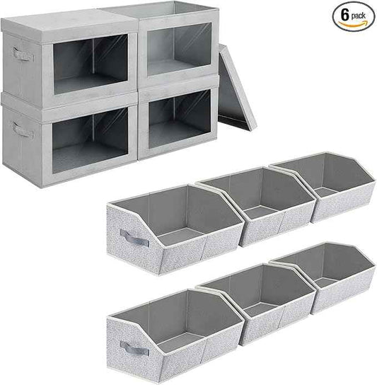 4 Pack Storage Bins with Lids 6 Pack Trapezoid Storage Bins, Organize Bins for Home