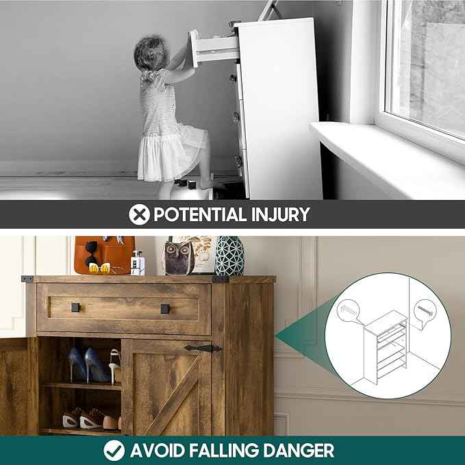 Shoe Storage Cabinet, 5-Tier Farmhouse Shoe Cabinet with Adjustable Shelves & Drawer, Wooden Shoes Rack Cabinets Storage Organizer with Doors for Entryway, Hallway, Closet, Living Room, Rustic Brown