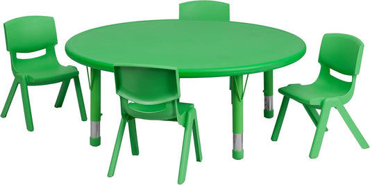 EMMA + OLIVER 45" Round Green Plastic Adjustable Activity Table Set-4 Chairs - NestledHome