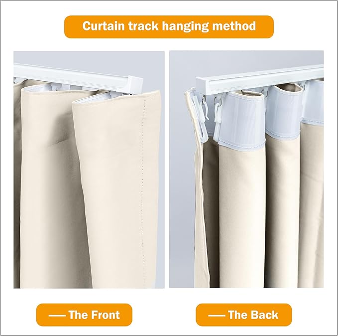 Room Divider Curtains Blackout Floor to Ceiling Curtain with Hook Wall Mount Sliding Door Curtains Ceiling Mount Extra Wide Curtain Wall Divider for Room Separation (Beige, W150 x H108 Inch)