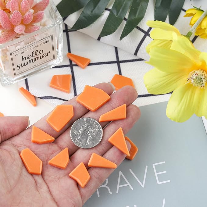 Youway Style Orange Glass Mosaic Tiles for Crafts Bulk,200g Broken Glass Pieces for DIY Fall Mosaic Art Decor,Garden Mosaic Supplies
