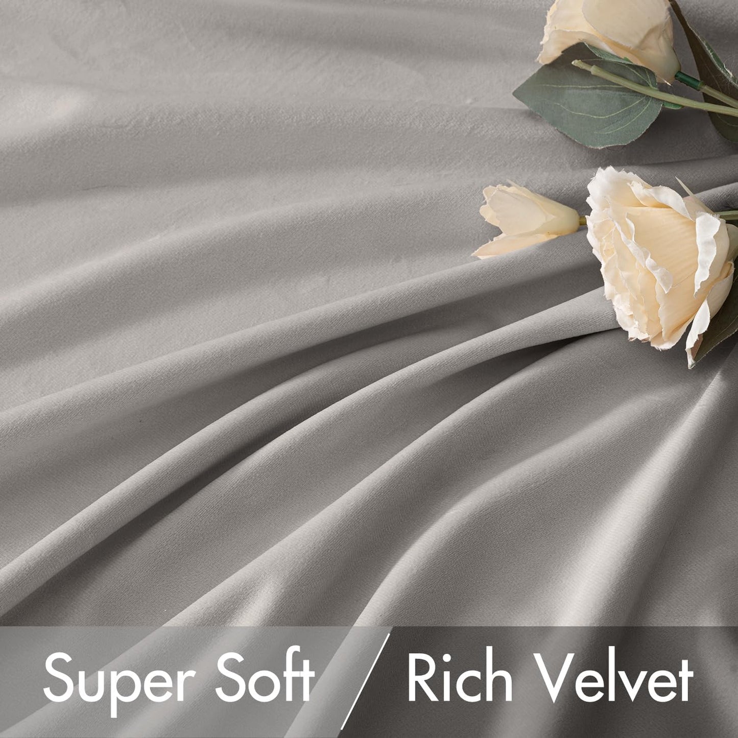 MIULEE Silver Gray Velvet Curtains 96 inches 2 Panels - Luxury Room Darkening Window Drapes for Bedroom Living Room Thermal Insulated Super Soft Blackout, Back Tab Rod Pocket Pinch Pleated, W52 x L96