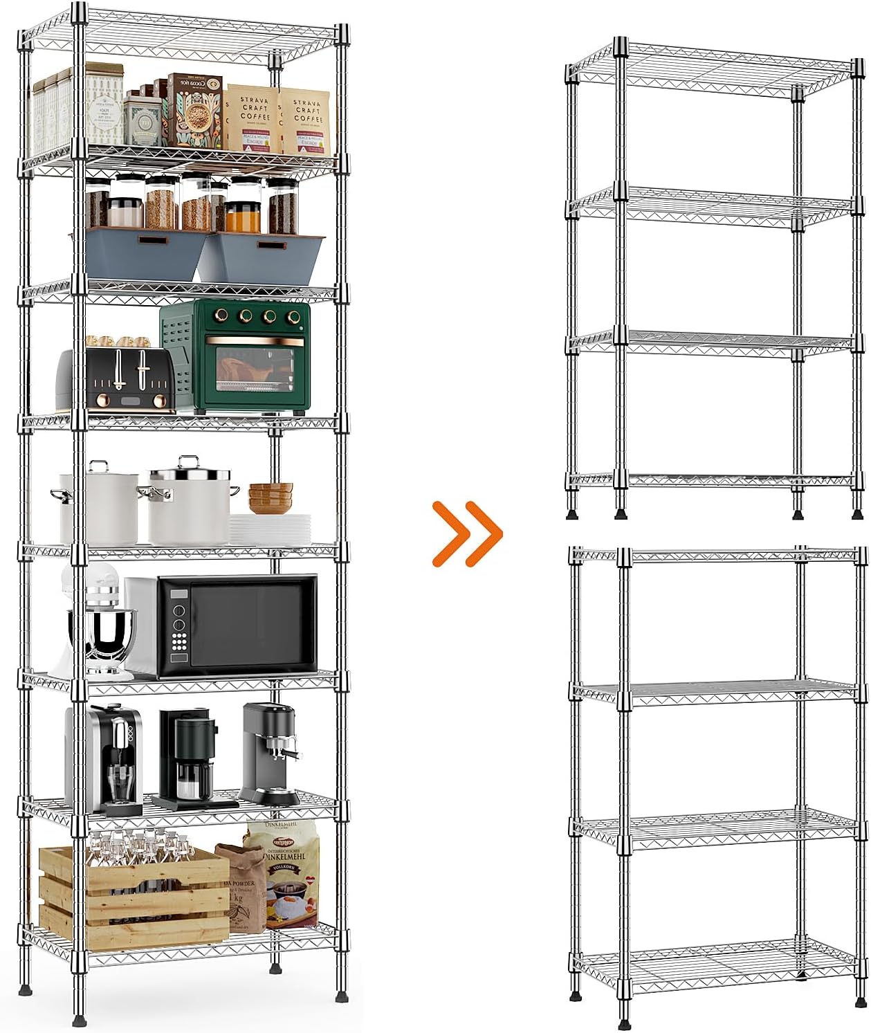 8 Tier 2000 lbs Storage Rack Metal Wire Shelving Unit, Storage Standing Shelf Organizer for Laundry Bathroom Kitchen Pantry Closet Garage Utility Room, Chrome 13.8" D x 23.6" W x 79.5" H - NestledHome