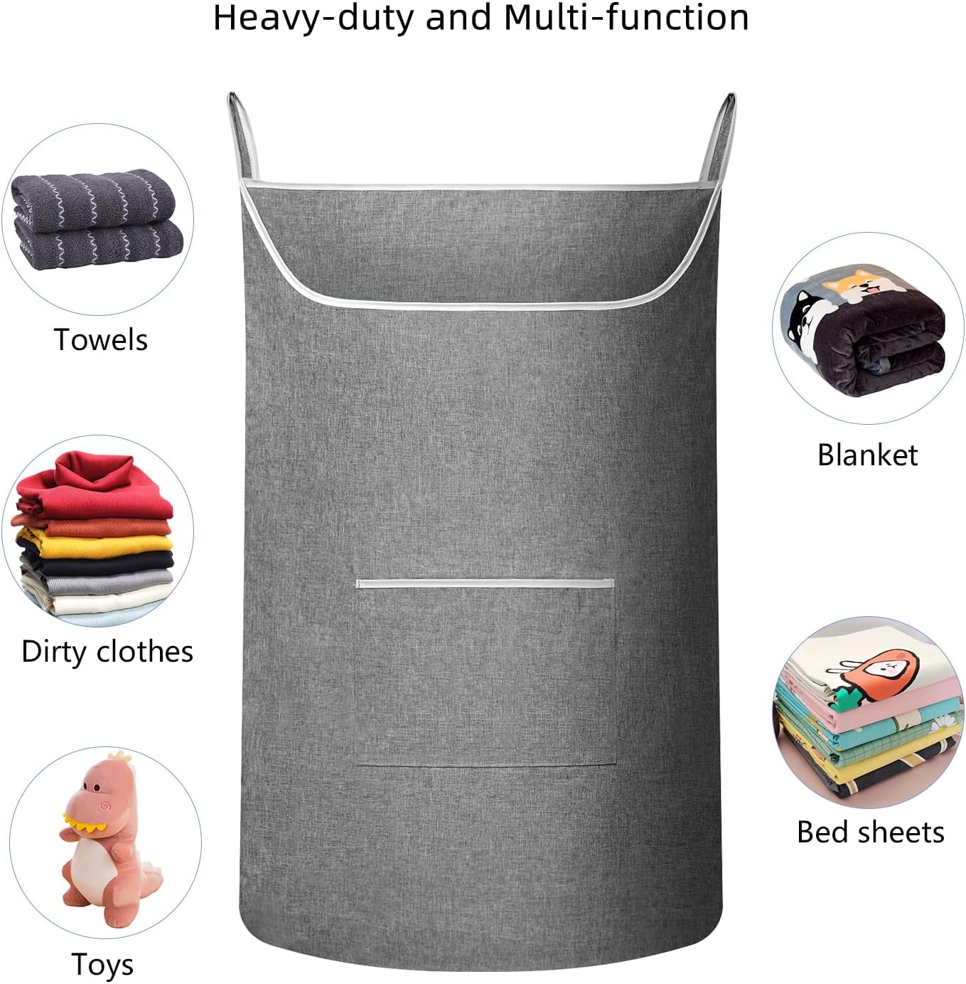 X-Large Hanging Laundry Hamper Bag, Door Hanging Hamper with Front Pocket Dirty Clothes Hanging Laundry Bag Large Size 35X22 inch Door Laundry Basket (Grey) - NestledHome