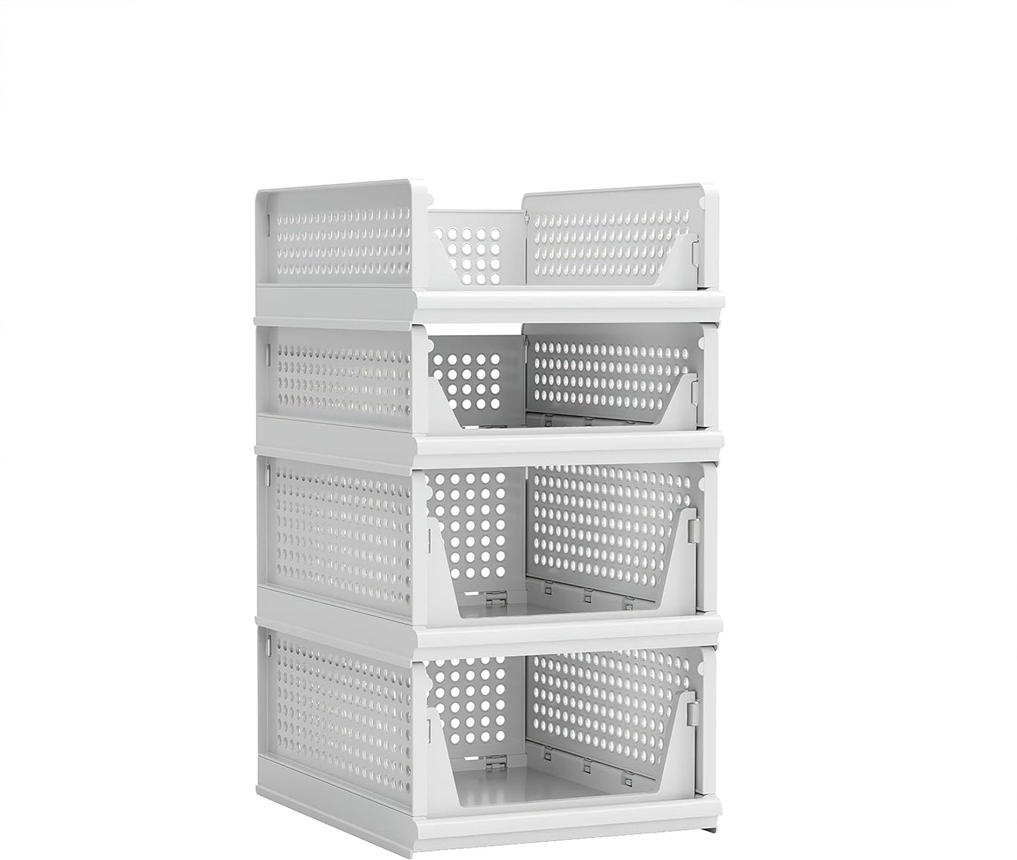4 Pack Stackable Plastic Storage Basket Closet Organizer Bin Foldable Clothes Organizer Storage Drawer Shelf Container for Living Room Bathroom Kitchen Office (2L+2S) - NestledHome