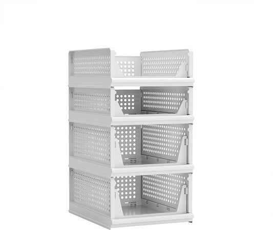 4 Pack Stackable Plastic Storage Basket Closet Organizer Bin Foldable Clothes Organizer Storage Drawer Shelf Container for Living Room Bathroom Kitchen Office (2L+2S) - NestledHome