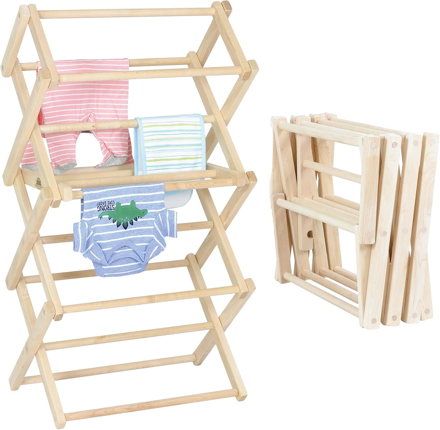 Pennsylvania Woodworks Clothes Drying Rack: Solid Maple Hard Wood Laundry Rack for Baby Clothes, Hand Towels, Delicates & More, Durable Small Folding Drying Rack, Made in USA, No Assembly Needed - NestledHome