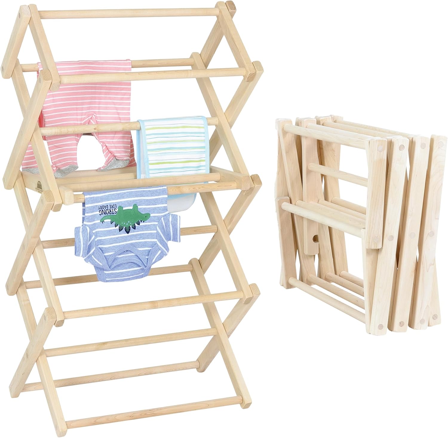 Pennsylvania Woodworks Clothes Drying Rack: Solid Maple Hard Wood Laundry Rack for Baby Clothes, Hand Towels, Delicates & More, Durable Small Folding Drying Rack, Made in USA, No Assembly Needed - NestledHome