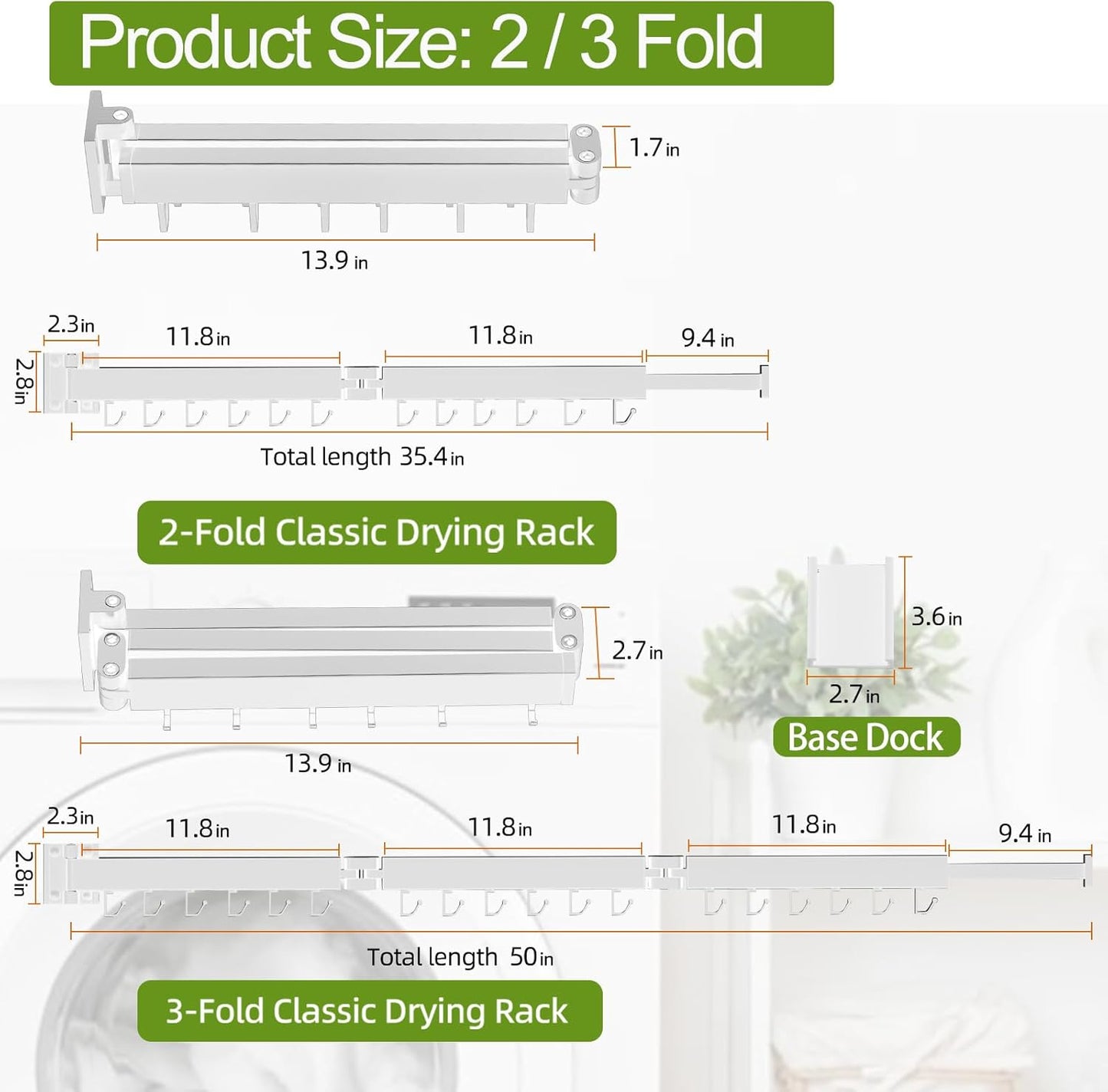 Foldable Clothes Drying Rack, 2 Fold Laundry Drying Rack Wall Mount, [No Drilling] Folding & Durable Space Saver for Laundry, Balcony, Bathroom, Patio, Dormitory, Apartment-White - NestledHome