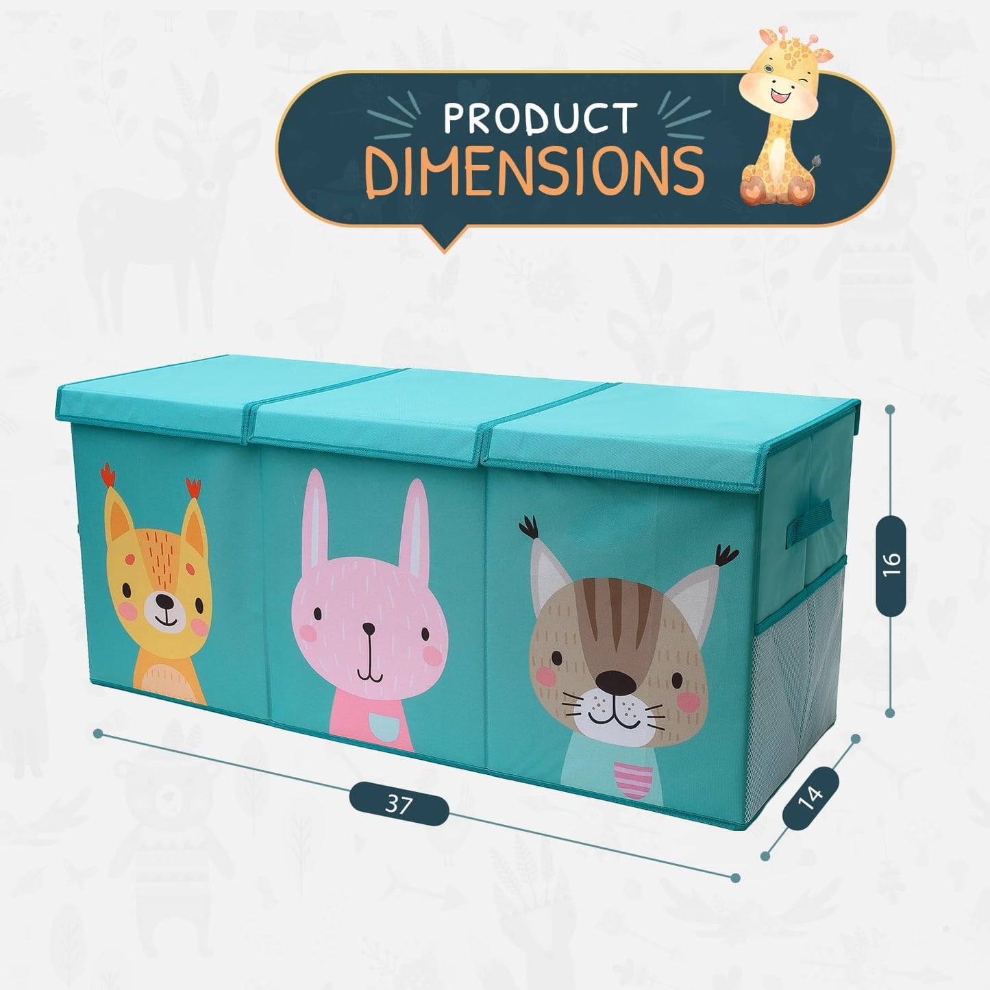 Extra Large Toy Storage Organizer with Lid - Sturdy, Collapsible Toy Chest Storage Box with Cute Design - Toys Bin with Dividers for Kids, Boys, Girls, Nursery, Bedroom, Play room 37"x16"x14" - NestledHome