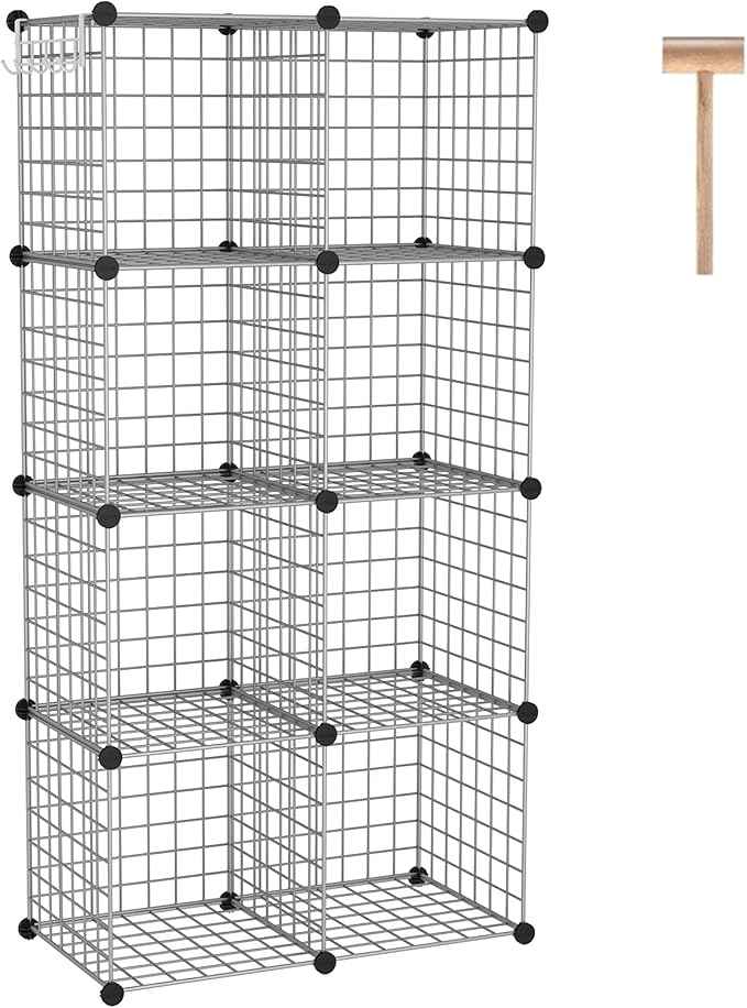 C&AHOME Wire Cube Storage, 8 - Cube Organizer Metal C Grids, Modular Shelves Units, Closet Organizer, Ideal for Home, Office, Living Room, 24.8" L x 12.4" W x 48.4" H, Silver Gray UWCS3008G