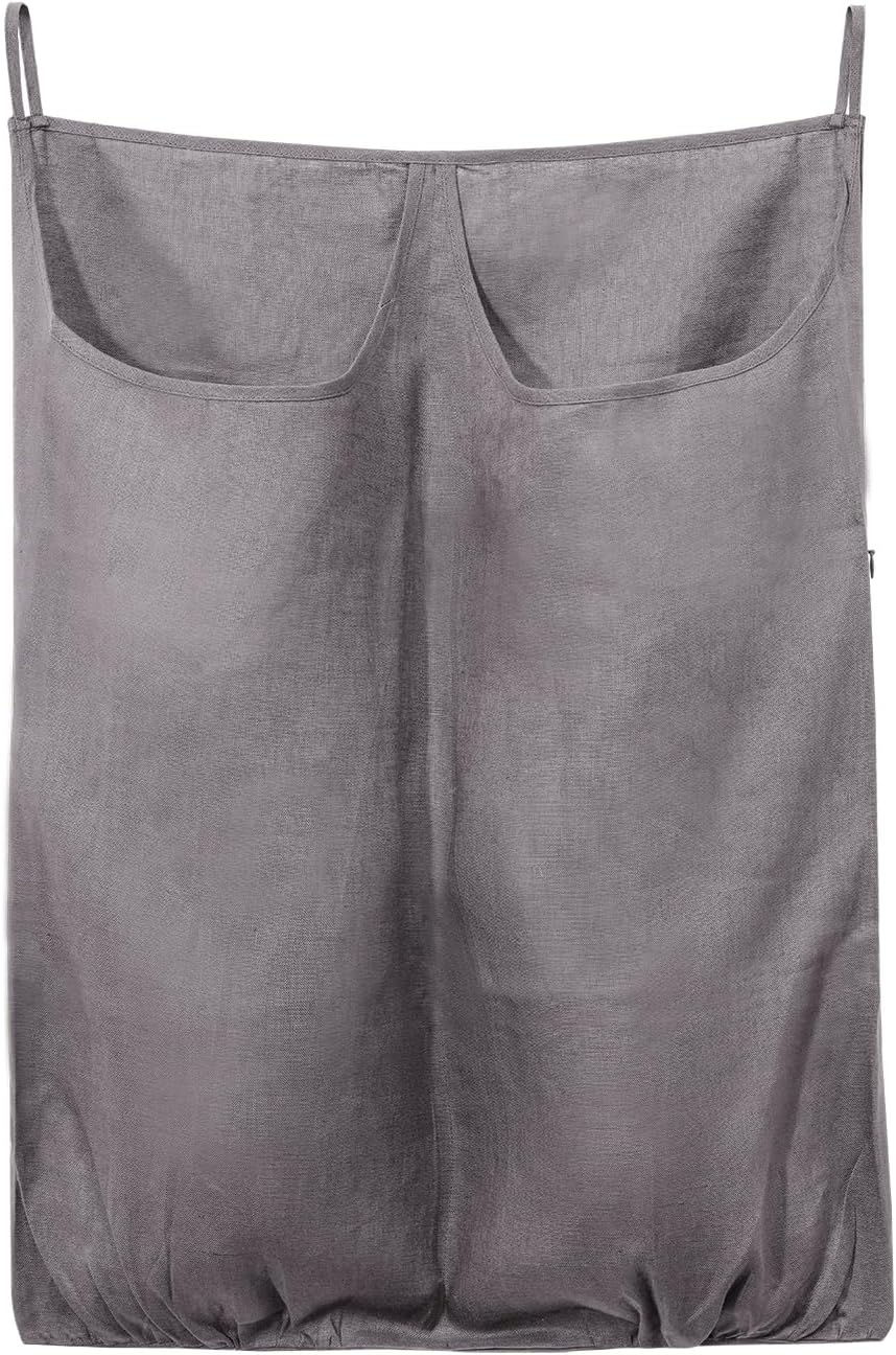 100% Pure Linen Dual Hanging Laundry Bag with 2 Deep Pocket and 2 Side Zipper 20x27in, Over The Door Laundry Hamper Space Saving Hampers for Dirty Clothes Home Travel, Grey - NestledHome