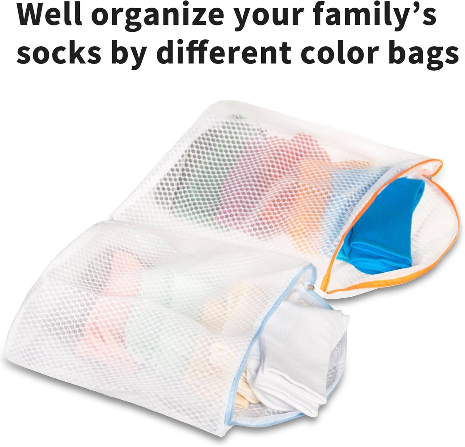 5Pcs Hanging Laundry Bags for Socks with S Hooks, 5 Color Mesh Laundry Bags for Washing Machine - NestledHome