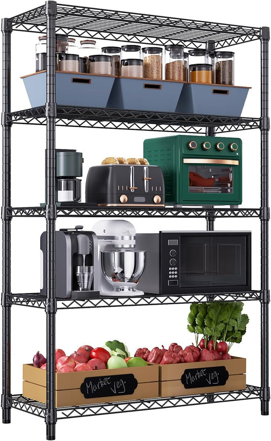 1750 lbs Steel Storage Shelving 5-Tier Utility Shelving Unit Steel Organizer Wire Rack for Home,Kitchen,Office,Garage, 1750 LBS Capacity 17.7" D x 47.2" W x 72.3" H - NestledHome