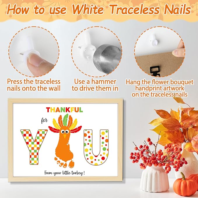 Thanksgiving Turkey Footprint Art Craft DIY Kit Polka Dots Fall Thanksgiving Gifts Thankful for You Little Turkey Footprint Keepsake with Wood Frame for Mom Dad Friend Holiday Activities 12x16 Inch
