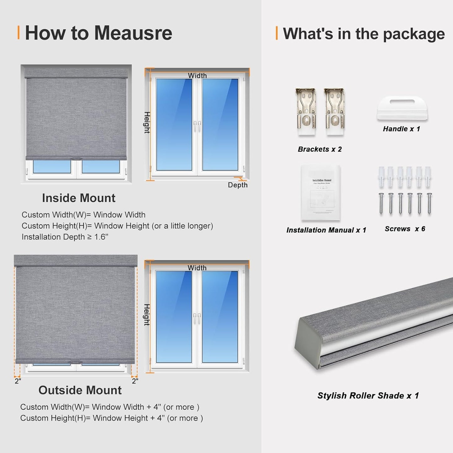 Persilux Blackout Roller Shades for Indoor Windows with Upgraded Cassette, Cordless Shades Window Blinds Pull Down for Doors, Easy to Install for Office/Living Room/Bedroom, Grey(55.5" W x 48" H)