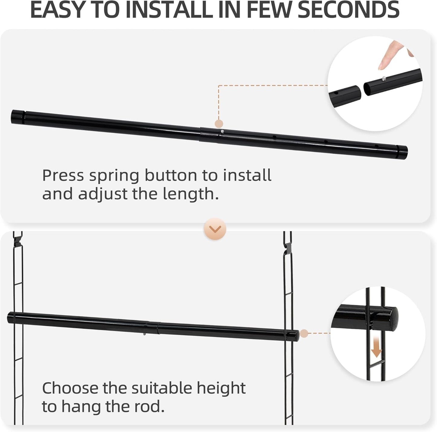 STORAGE MANIAC Hanging Closet Rod, Adjustable Width and Height Closet Hanging Organizer, Space-Saving Clothes Hanging Bar, Closet Extender Hanging Rod Double Closet Hanging Rod, 2 Pack Black - NestledHome