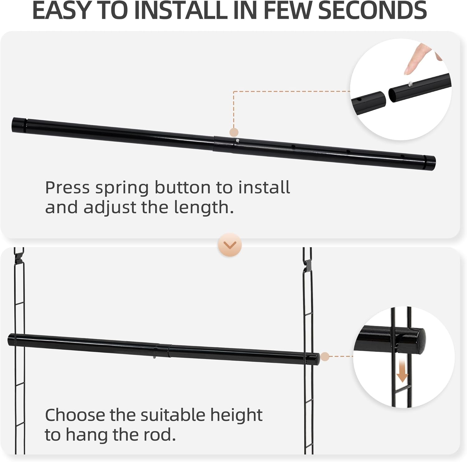 STORAGE MANIAC Hanging Closet Rod, Adjustable Width and Height Closet Hanging Organizer, Space-Saving Clothes Hanging Bar, Closet Extender Hanging Rod Double Closet Hanging Rod, 2 Pack Black - NestledHome