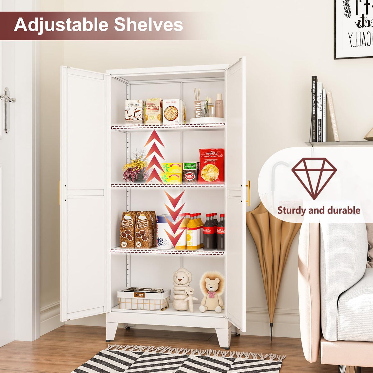 Metal Pantry Cabinet with 2 Doors and Adjustable Shelves