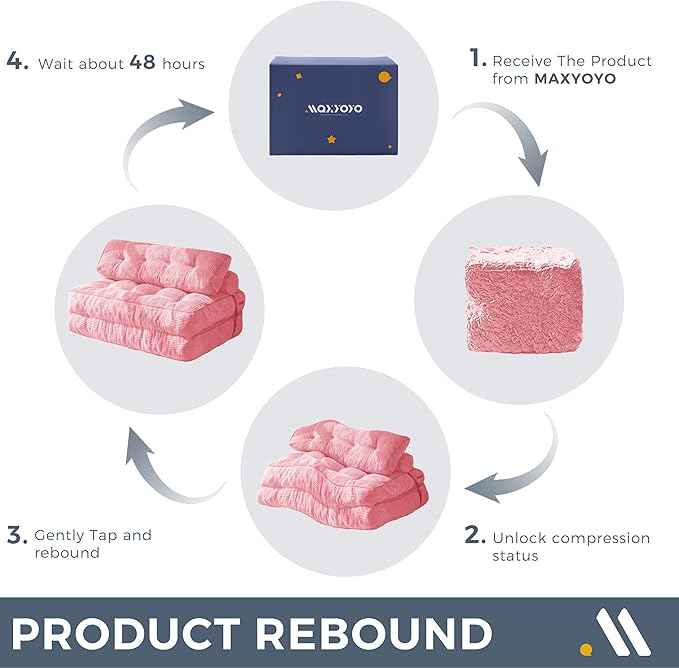 MAXYOYO Folding Sofa Bed, Convertible Sleeper Chair with Pillow Foldable Matress with Back Support, Portable Fold Out Chair Bed Comfy Floor Sofa Lounge for Living Room Bedroom, Pink Double