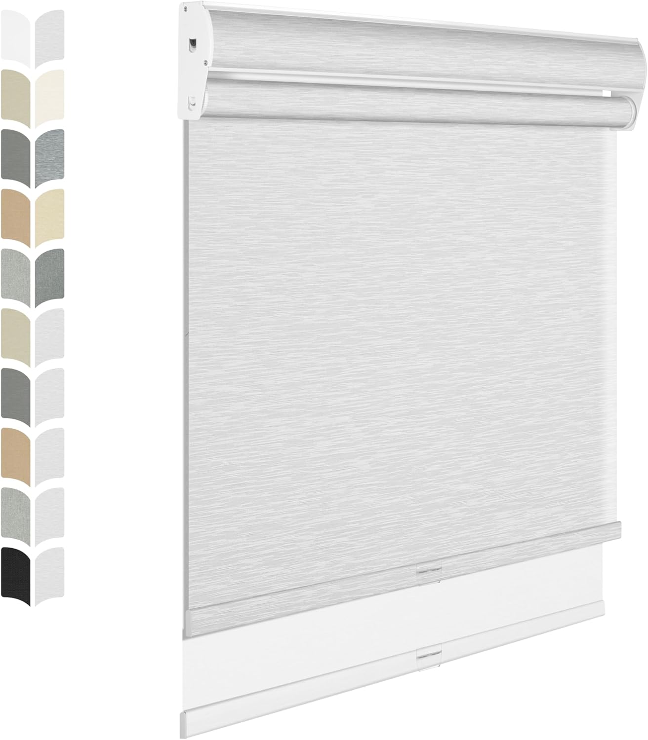 BERISSA Cordless Dual Roller Shades with Cassette Valance,Double Window Shades Blackout and Light Filtering Shades,Day and Night Roller Shades for Home Office Door.Striped Jacquard White.72 W x 80" H