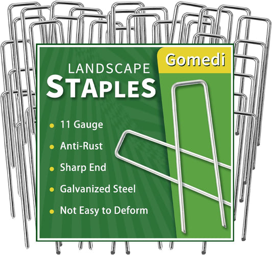 Landscape Staples 4 Inch 60 Pack, Garden Stakes Galvanized Garden Staples 11 Gauge, Plant Cover Stakes for Lawn Weed Barrier