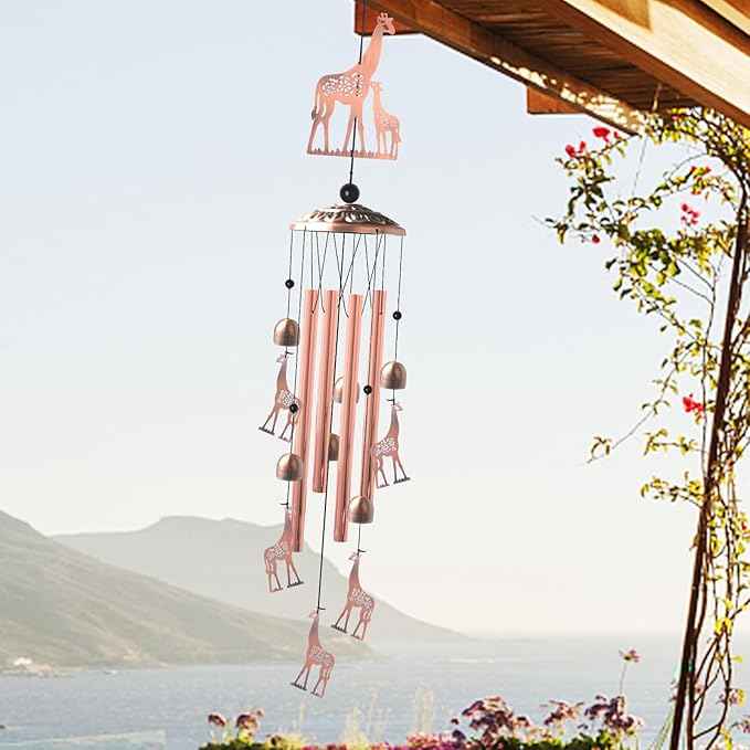 JOBOSI Brass Giraffe Wind Chime, for Women,Giraffe Wind Chime Outdoor, Handmade Metal Garden Wind Chimes,Melodic Weatherproof, Gift for Mom/Grandma