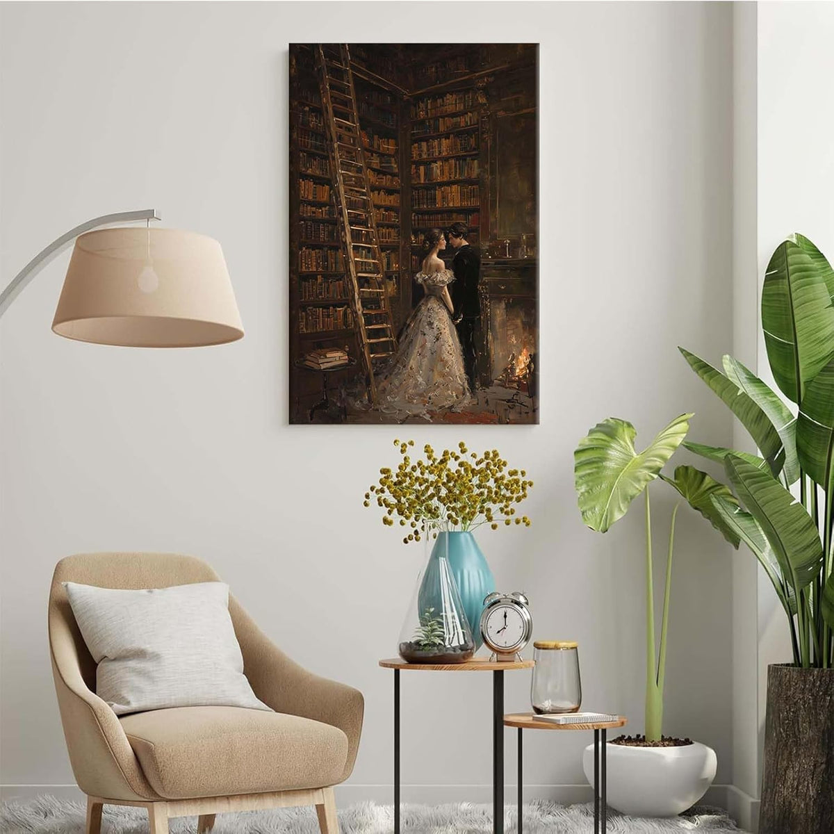 Gothic retro library scene decoration melancholy calm art college style wall aesthetic antique style home decoration suitable for bedroom living room28x40in Wood Framed