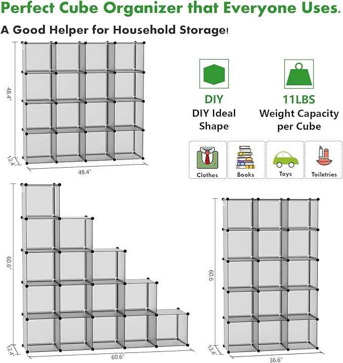 C&AHOME Plastic 16-Cube Grey UPCS16G