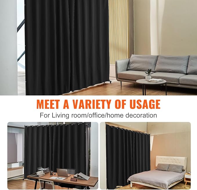VEVOR Room Divider, Portable Panel Room Divider with Wheels Curtain Divider Stand, Freestanding Room Divider Privacy Screen for Office, Bedroom, Dining Room, Study, Black