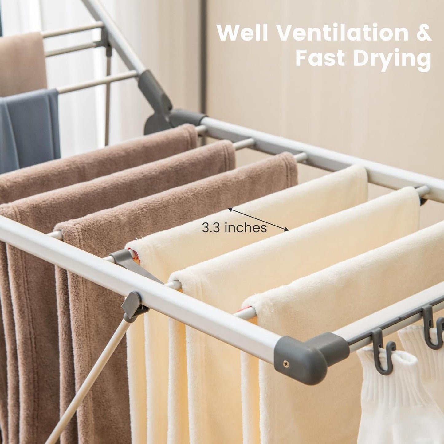 Giantex Clothes Drying Rack, 2-Layer Aluminum Foldable Laundry Drying Rack with 5-Level Adjustable Height, 21 Drying Rails, 10 Side Clips, 4 Shoe Holders, Space Saving Collapsible Laundry Drying Rack - NestledHome