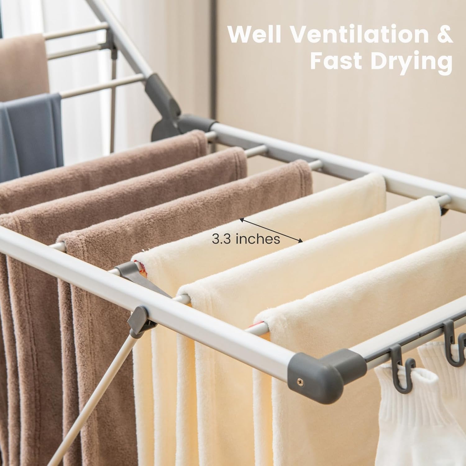 Giantex Clothes Drying Rack, 2-Layer Aluminum Foldable Laundry Drying Rack with 5-Level Adjustable Height, 21 Drying Rails, 10 Side Clips, 4 Shoe Holders, Space Saving Collapsible Laundry Drying Rack - NestledHome