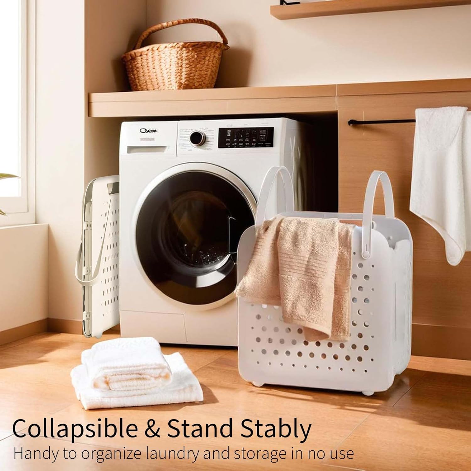 45L Foldable Laundry Basket, Plastic Collapsible Laundry Baskets with Handles, 12 Gallons Dirty Clothes Hamper for Dorm Laundry Room Organization, Freestanding Wall Hanging Laundry Hamper - NestledHome