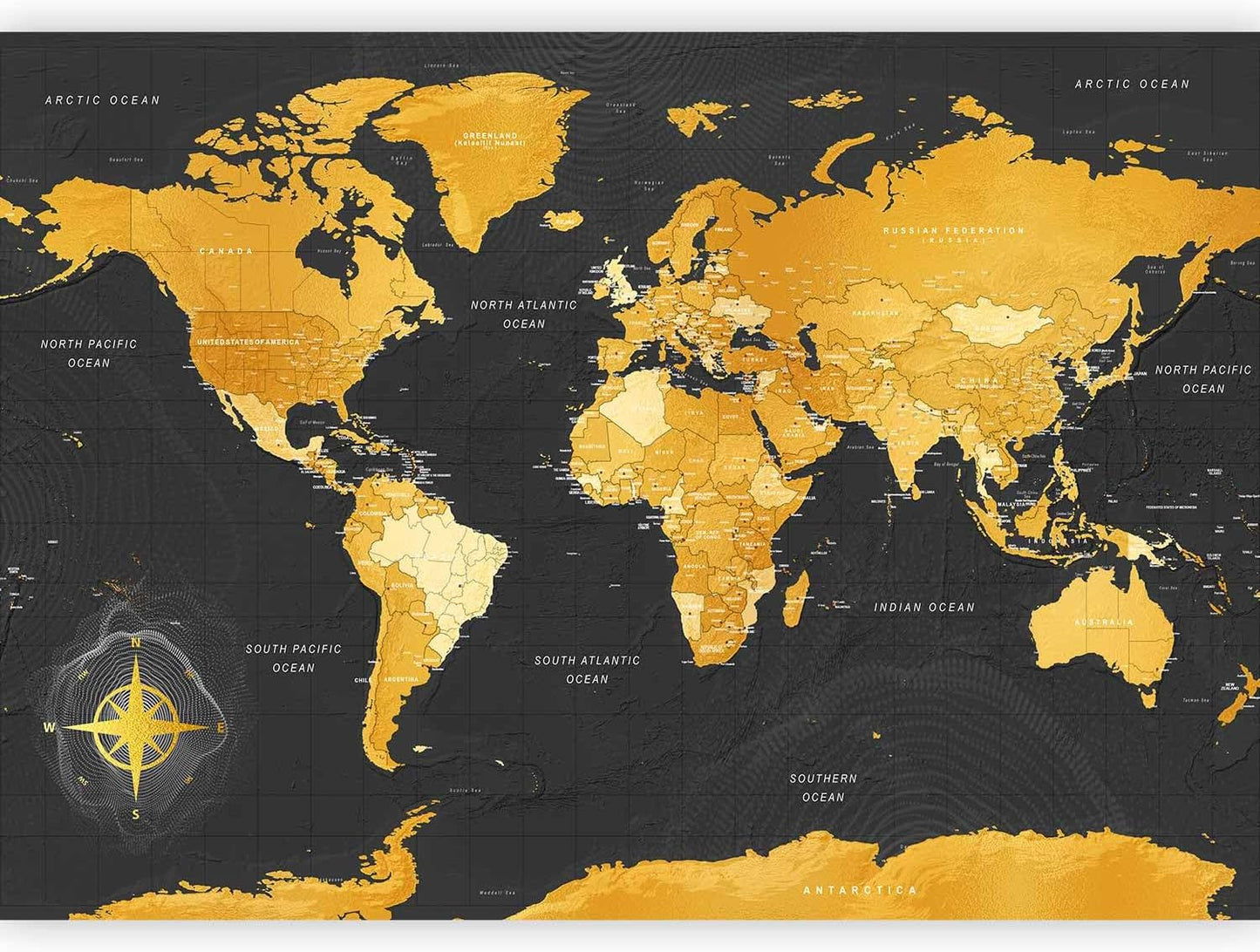 artgeist Premium Wall Mural World Map 177x124 in - XXL Non-Woven Wallpaper Fleece Wall Decor Photo Print Picture Image Design Home Map of The World k-A-0130-a-a